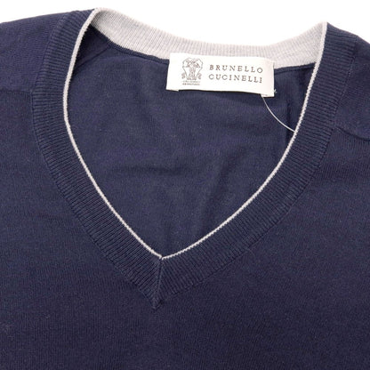 【中古】ブルネロクチネリ Brunello Cucinelli ハイゲージ コットン Vネック プルオーバーニット パープルネイビー【サイズ46】【 状態ランクC 】【 メンズ 】