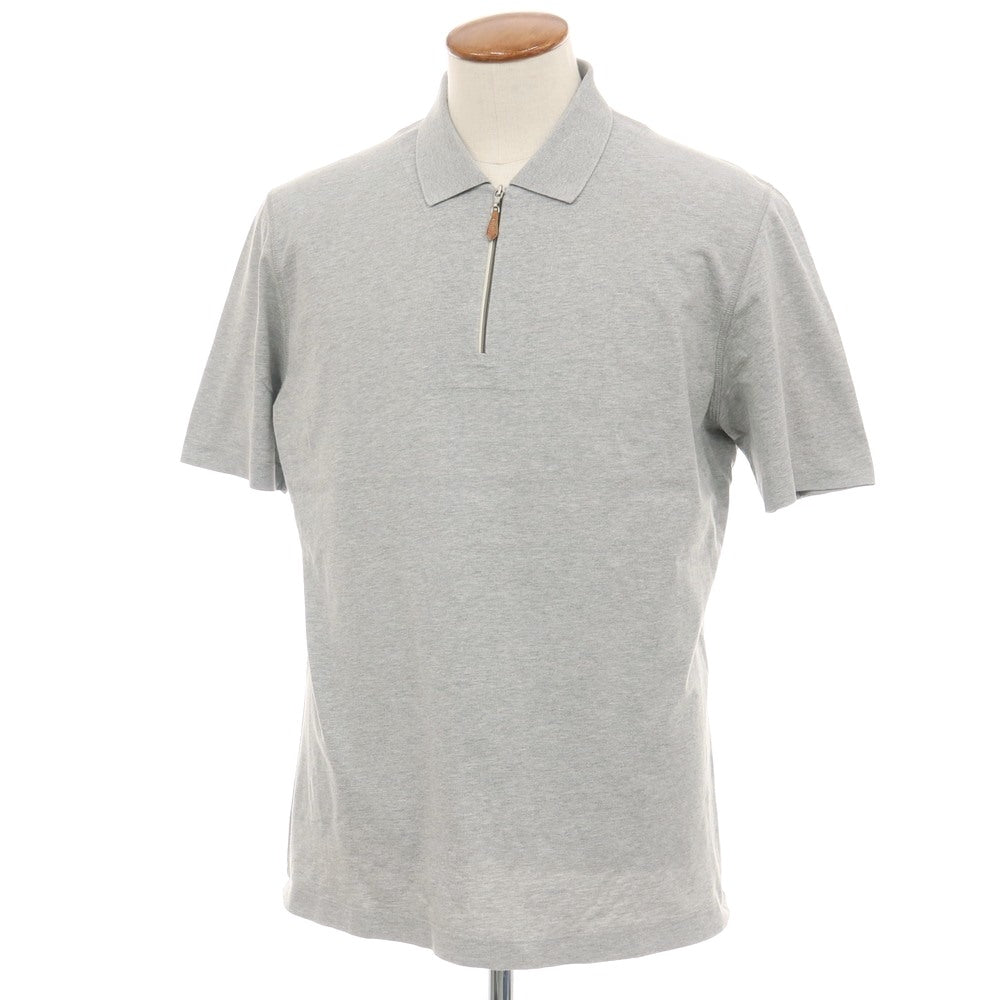 【中古】ブルネロクチネリ Brunello Cucinelli コットン ハーフジップ 半袖ポロシャツ グレー【サイズ表記なし（M位）】【 状態ランクB 】【 メンズ 】