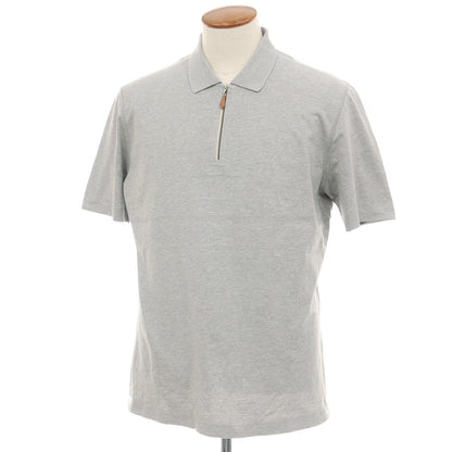 【中古】ブルネロクチネリ Brunello Cucinelli コットン ハーフジップ 半袖ポロシャツ グレー【サイズ表記なし（M位）】【 状態ランクB 】【 メンズ 】