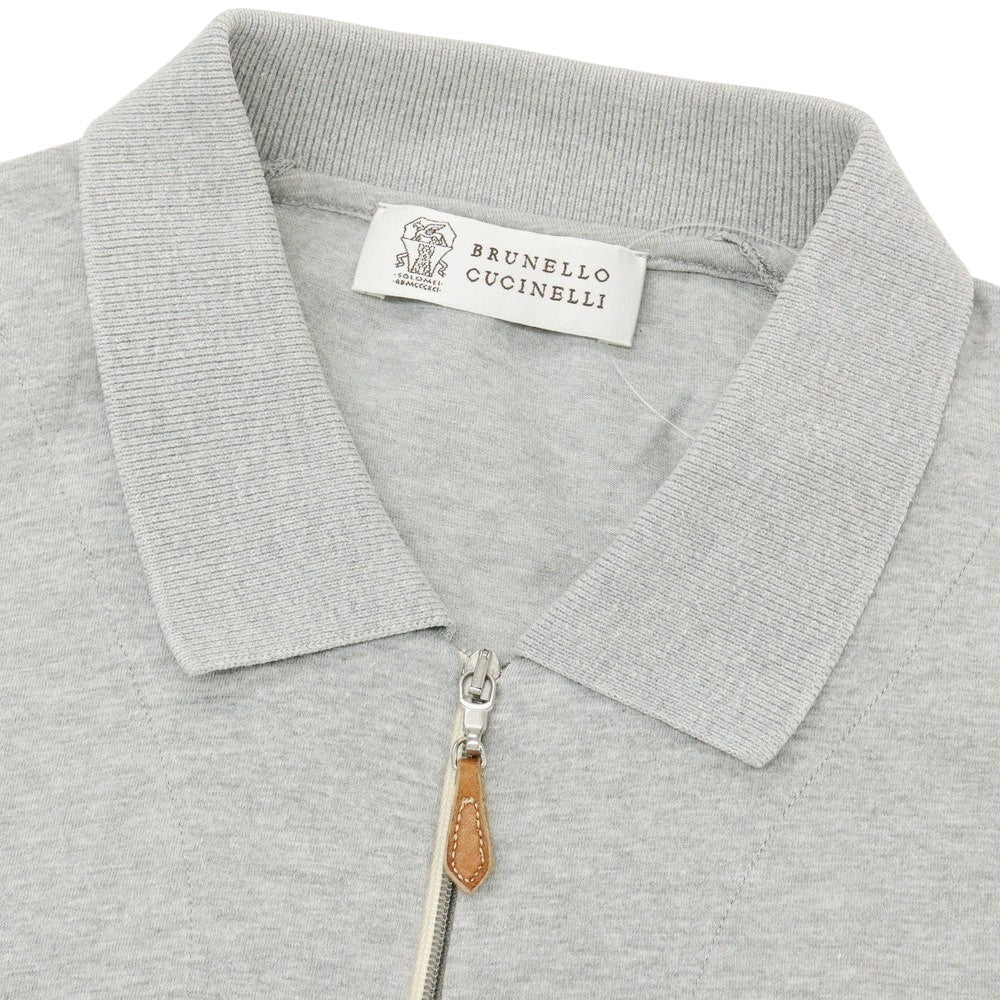 【中古】ブルネロクチネリ Brunello Cucinelli コットン ハーフジップ 半袖ポロシャツ グレー【サイズ表記なし（M位）】【 状態ランクB 】【 メンズ 】