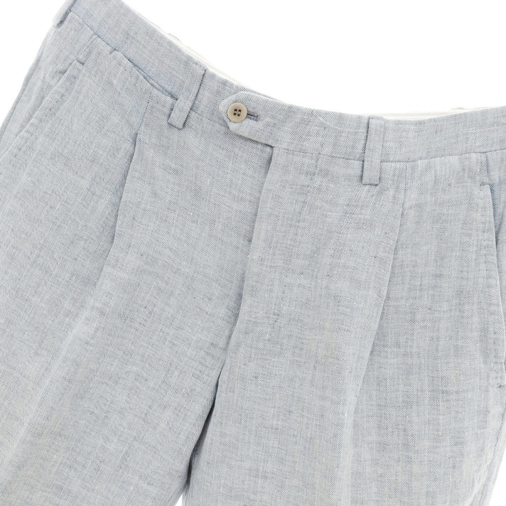 【中古】キートン Kiton リネン ヘリンボーン カジュアルスラックスパンツ ライトブルー【サイズ46】【 状態ランクC 】【 メンズ 】