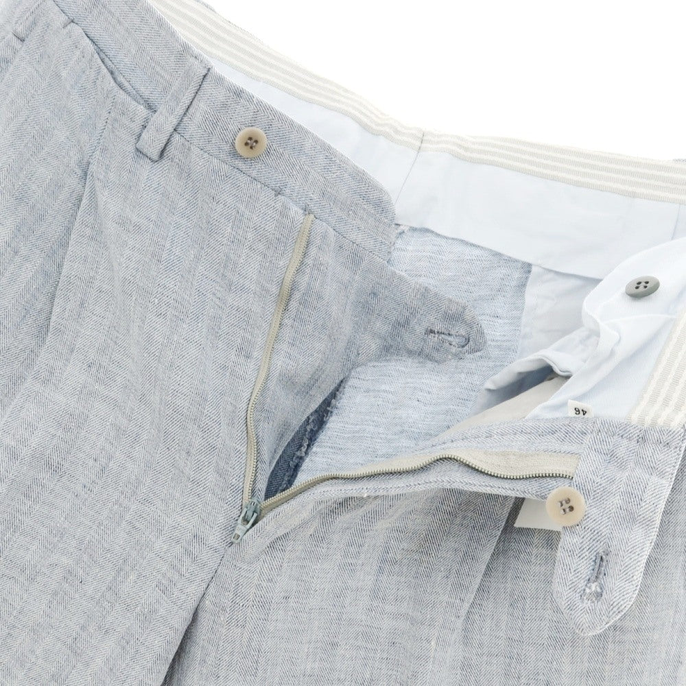 【中古】キートン Kiton リネン ヘリンボーン カジュアルスラックスパンツ ライトブルー【サイズ46】【 状態ランクC 】【 メンズ 】