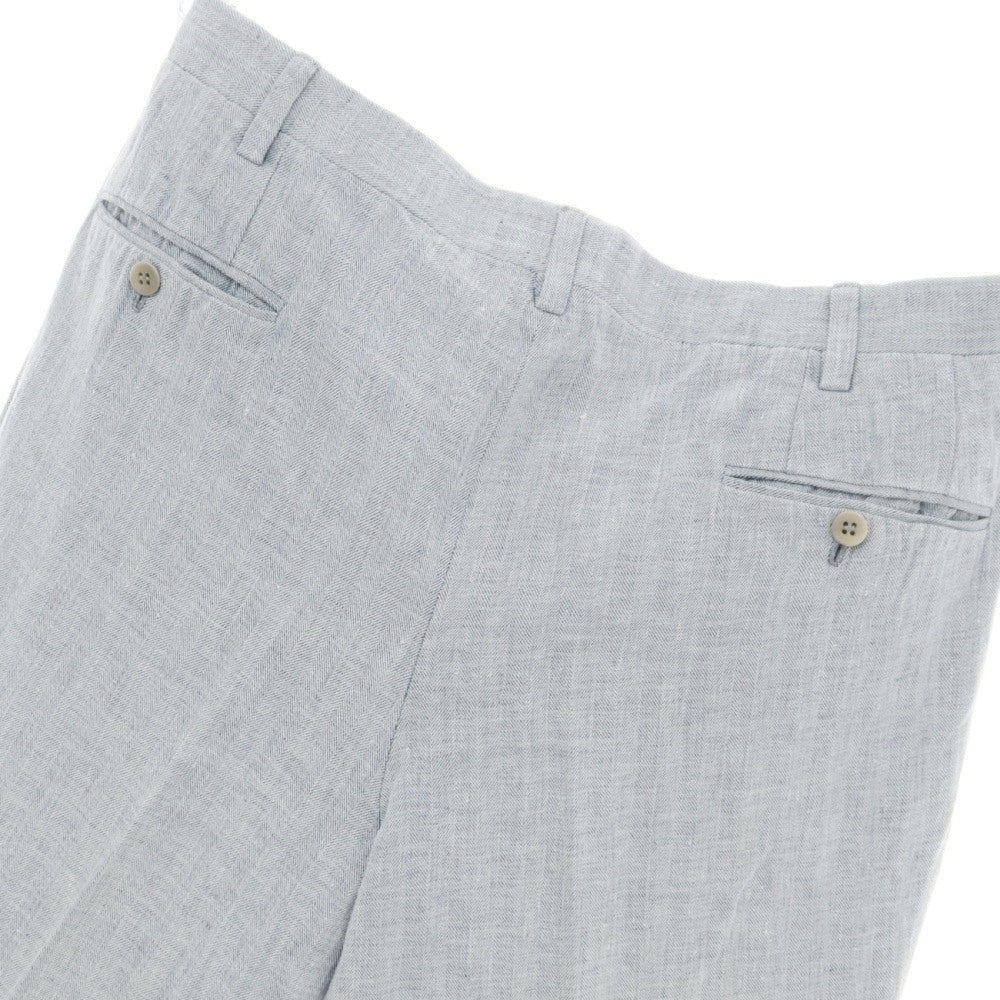 【中古】キートン Kiton リネン ヘリンボーン カジュアルスラックスパンツ ライトブルー【サイズ46】【 状態ランクC 】【 メンズ 】