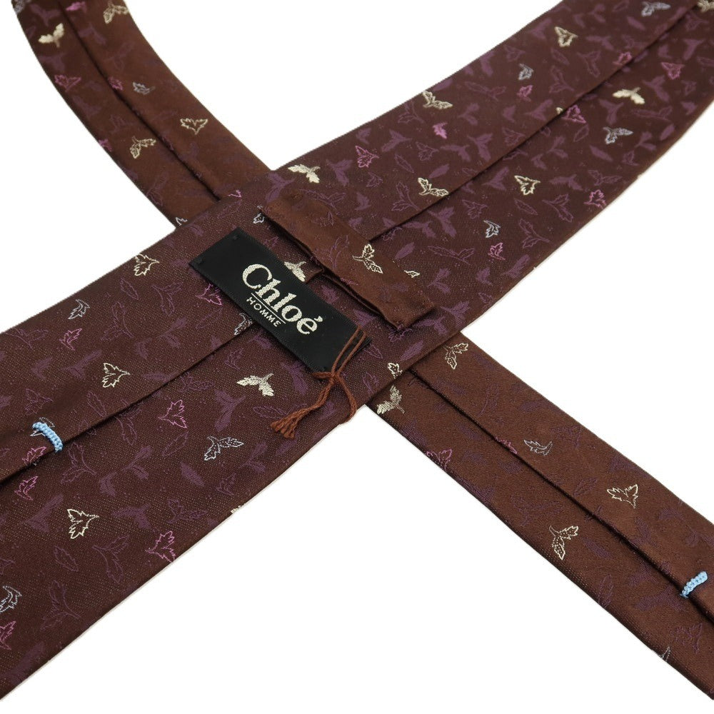 【中古】クロエ Chloe シルク リーフ柄 ネクタイ ブラウンxパープル【 状態ランクA 】【 メンズ 】