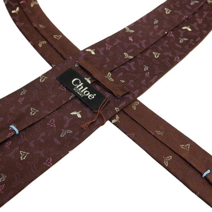 【中古】クロエ Chloe シルク リーフ柄 ネクタイ ブラウンxパープル【 状態ランクA 】【 メンズ 】