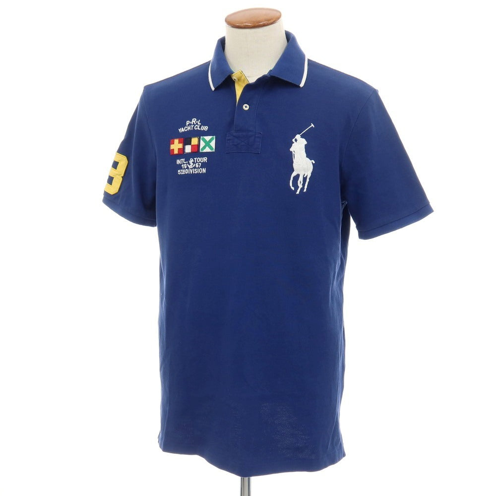 【中古】ポロ ラルフローレン Polo Ralph Lauren YACHT CLUB 鹿の子 半袖ポロシャツ ダークブルー【サイズＭ】【 状態ランクC 】【 メンズ 】