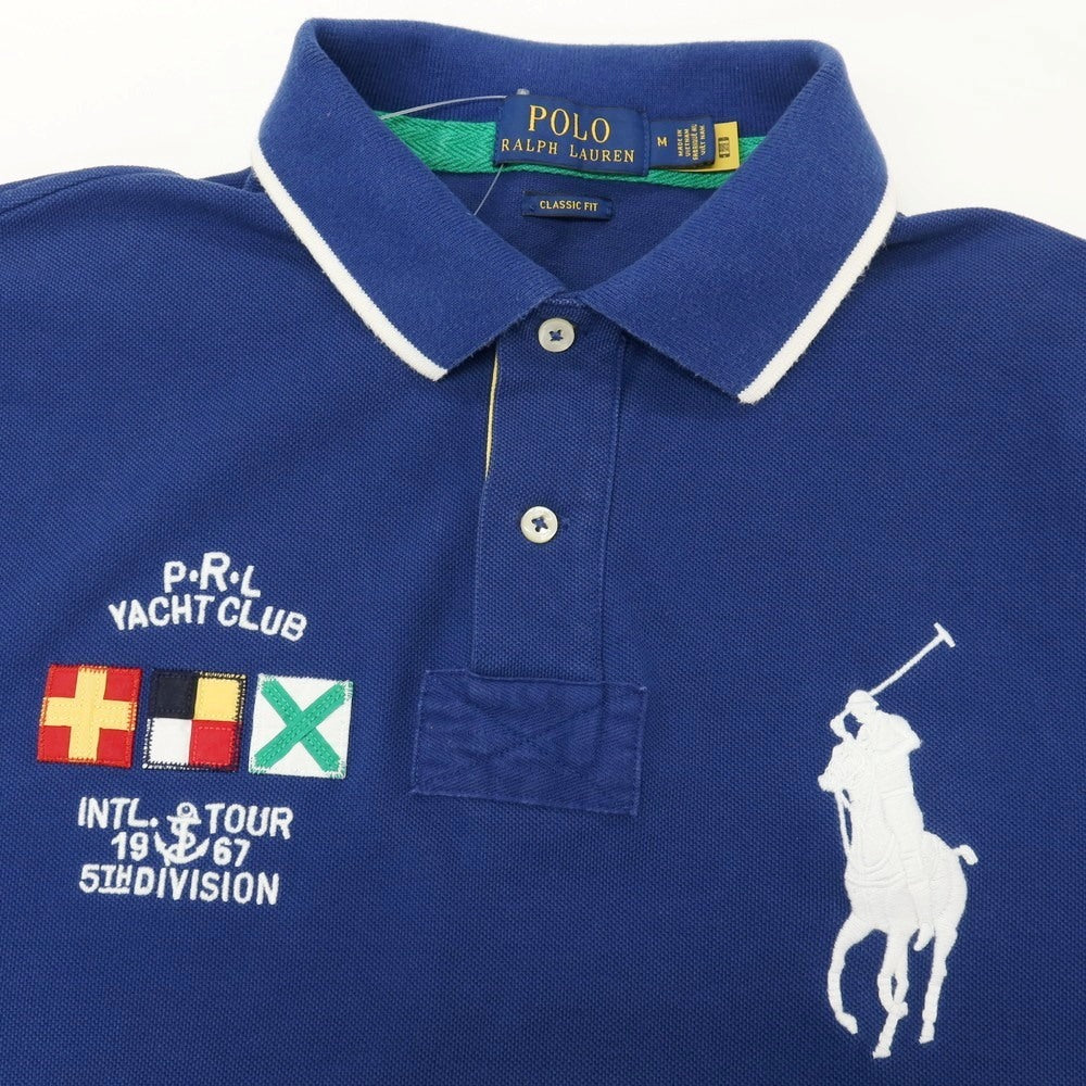 【中古】ポロ ラルフローレン Polo Ralph Lauren YACHT CLUB 鹿の子 半袖ポロシャツ ダークブルー【サイズＭ】【 状態ランクC 】【 メンズ 】