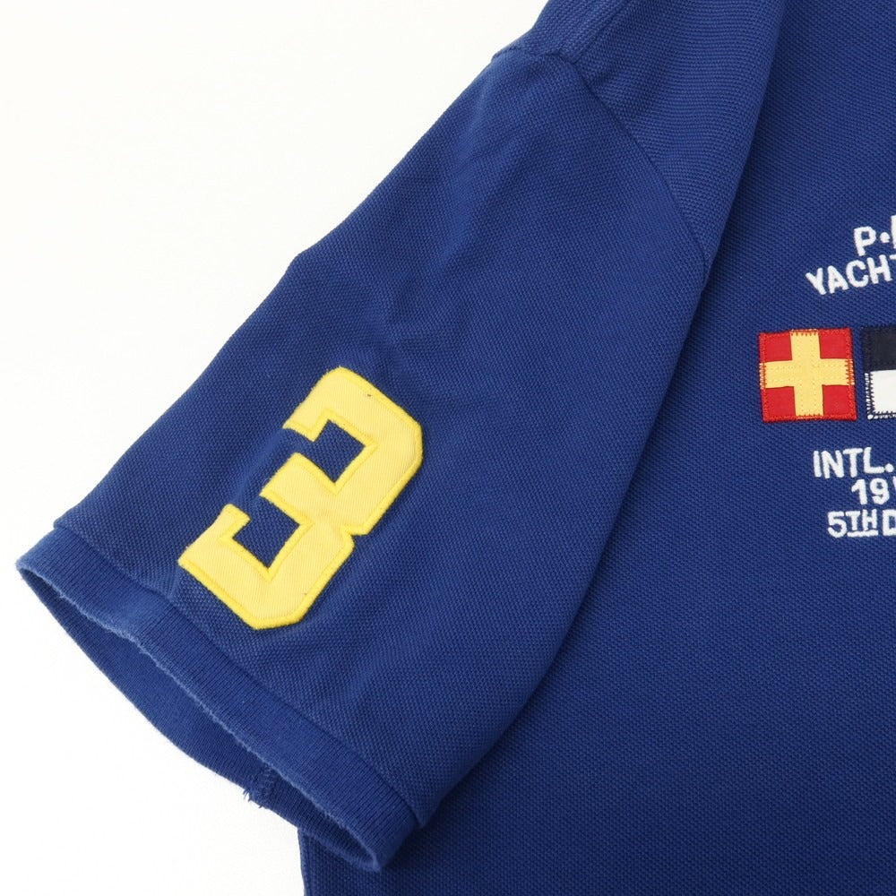 【中古】ポロ ラルフローレン Polo Ralph Lauren YACHT CLUB 鹿の子 半袖ポロシャツ ダークブルー【サイズＭ】【 状態ランクC 】【 メンズ 】