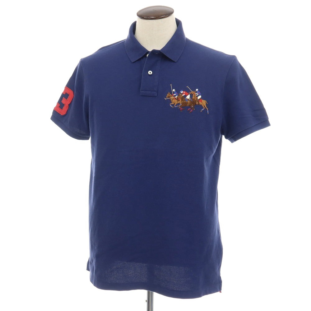 【中古】ポロ ラルフローレン Polo Ralph Lauren コットン 鹿の子 半袖ポロシャツ ネイビー【サイズL】【 状態ランクB 】【 メンズ 】