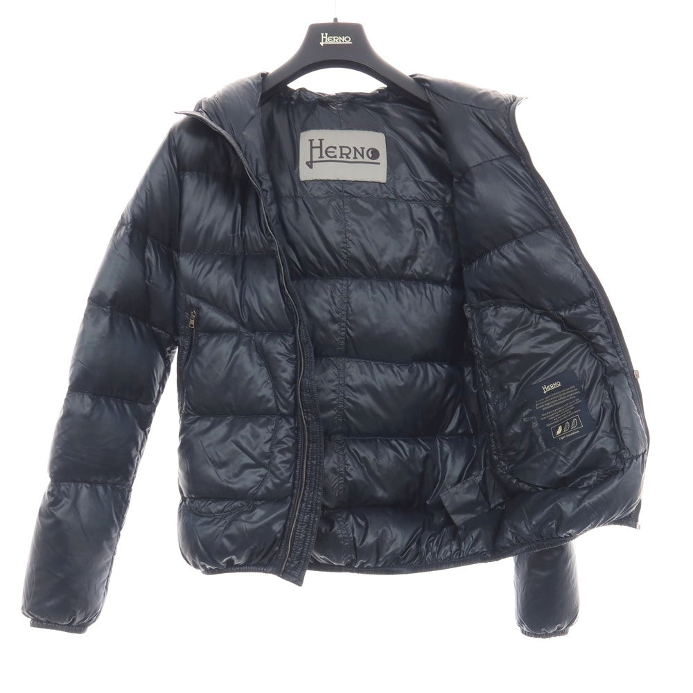 【中古】ヘルノ Herno ナイロン フーデッド ダウンジャケット ネイビー【サイズ44】【 状態ランクA 】【 メンズ 】