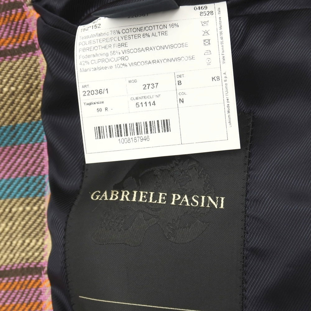 【中古】ガブリエレ パジーニ Gabriele Pasini コットンポリエステル チェック 2B テーラードジャケット ピンクラベンダーxマルチカラー【サイズ50】【 状態ランクB 】【 メンズ 】