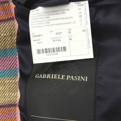 【中古】ガブリエレ パジーニ Gabriele Pasini コットンポリエステル チェック 2B テーラードジャケット ピンクラベンダーxマルチカラー【サイズ50】【 状態ランクB 】【 メンズ 】