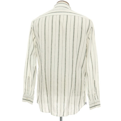 【中古】ラルディーニ LARDINI リネンコットン ストライプ ボタンダウン カジュアルシャツ ホワイトxダークオリーブ【サイズ42】【 状態ランクC 】【 メンズ 】
