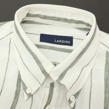【中古】ラルディーニ LARDINI リネンコットン ストライプ ボタンダウン カジュアルシャツ ホワイトxダークオリーブ【サイズ42】【 状態ランクC 】【 メンズ 】
