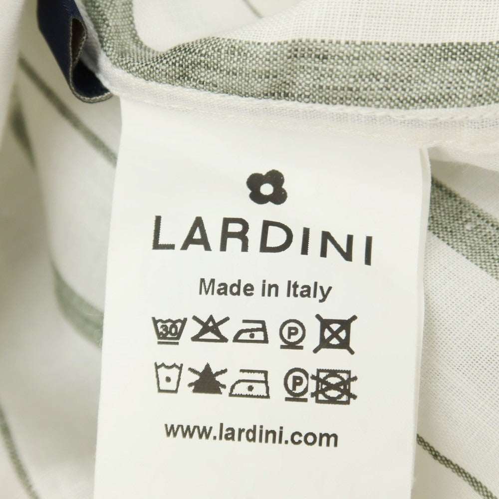 【中古】ラルディーニ LARDINI リネンコットン ストライプ ボタンダウン カジュアルシャツ ホワイトxダークオリーブ【サイズ42】【 状態ランクC 】【 メンズ 】