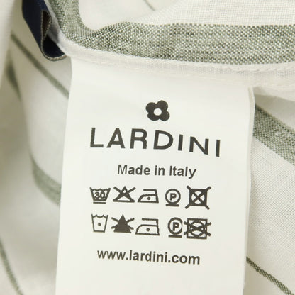 【中古】ラルディーニ LARDINI リネンコットン ストライプ ボタンダウン カジュアルシャツ ホワイトxダークオリーブ【サイズ42】【 状態ランクC 】【 メンズ 】
