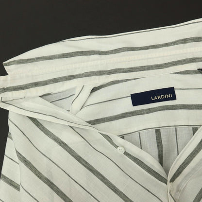 【中古】ラルディーニ LARDINI リネンコットン ストライプ ボタンダウン カジュアルシャツ ホワイトxダークオリーブ【サイズ42】【 状態ランクC 】【 メンズ 】