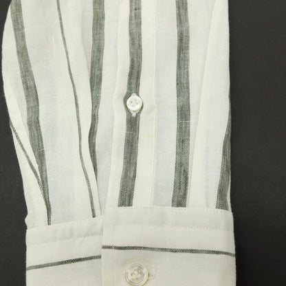 【中古】ラルディーニ LARDINI リネンコットン ストライプ ボタンダウン カジュアルシャツ ホワイトxダークオリーブ【サイズ42】【 状態ランクC 】【 メンズ 】