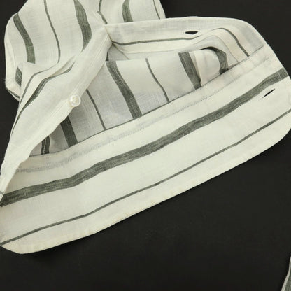【中古】ラルディーニ LARDINI リネンコットン ストライプ ボタンダウン カジュアルシャツ ホワイトxダークオリーブ【サイズ42】【 状態ランクC 】【 メンズ 】