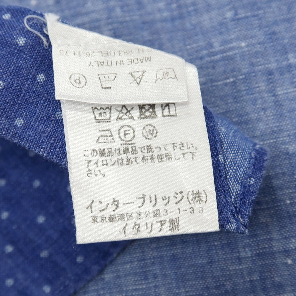 【中古】ボリエッロ BORRIELLO リネン ドット ホリゾンタルカラー カジュアルシャツ ダークブルーxホワイト【サイズ42】【 状態ランクC 】【 メンズ 】