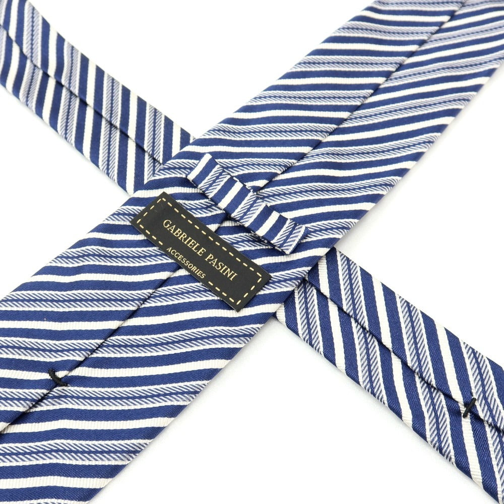 【中古】ガブリエレ パジーニ Gabriele Pasini シルク ストライプ柄ネクタイ ネイビーxホワイト【 状態ランクB 】【 メンズ 】