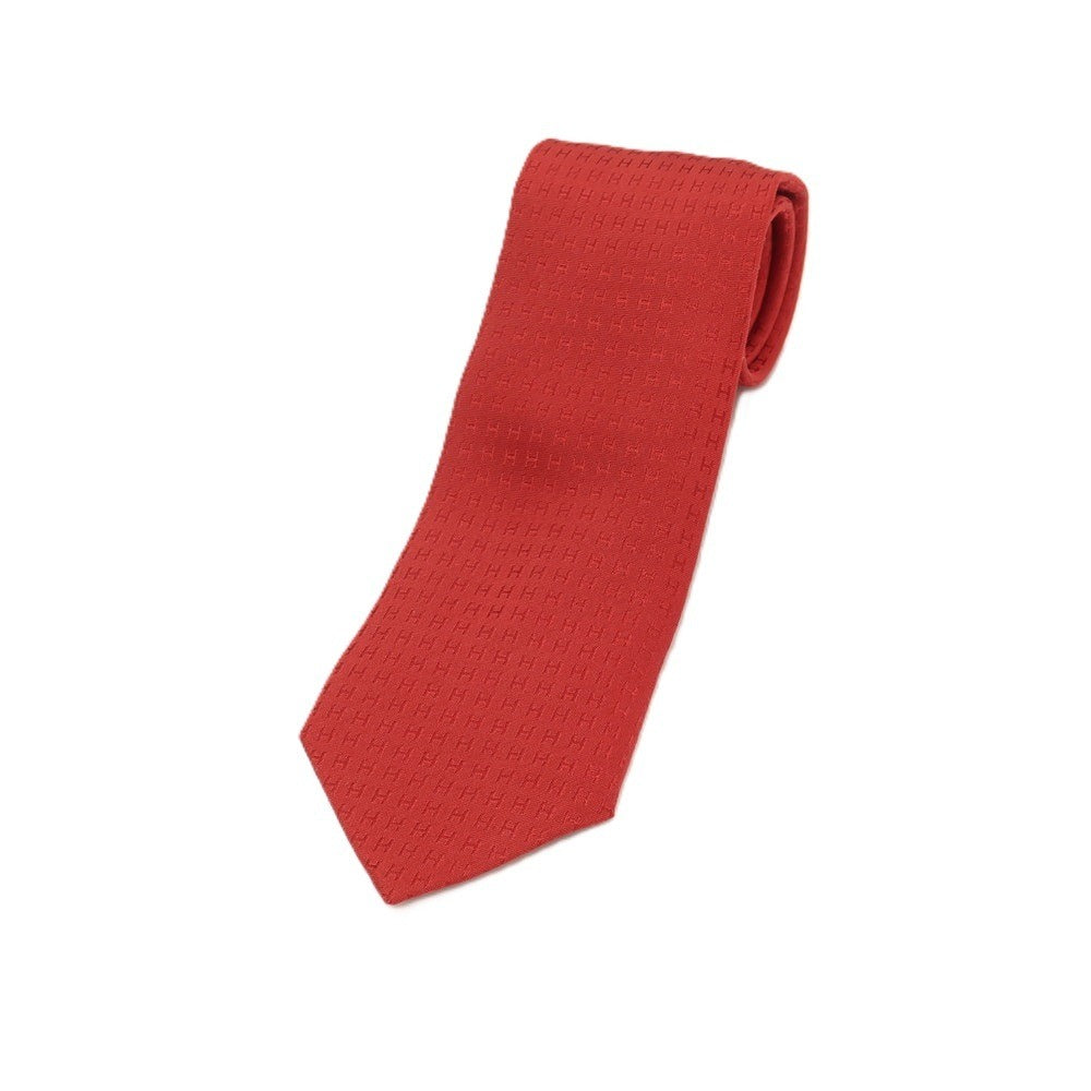 【中古】エルメス HERMES シルク ファソネH Hロゴ ジャカード ネクタイ レッド【 状態ランクB 】【 メンズ 】