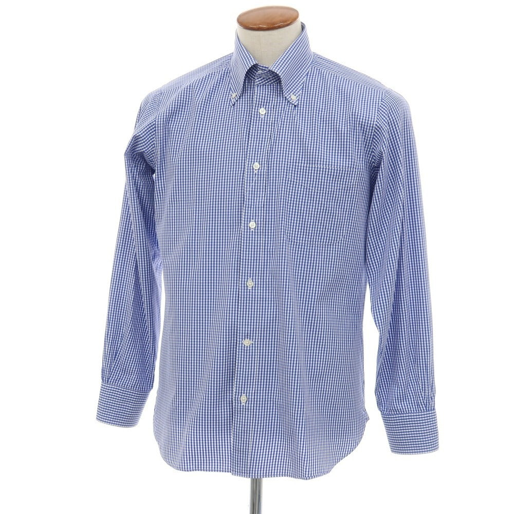 【中古】アザブテーラー azabu tailor コットン ギンガムチェック ボタンダウン ドレスシャツ ブルーxホワイト【サイズ40】【 状態ランクB 】【 メンズ 】