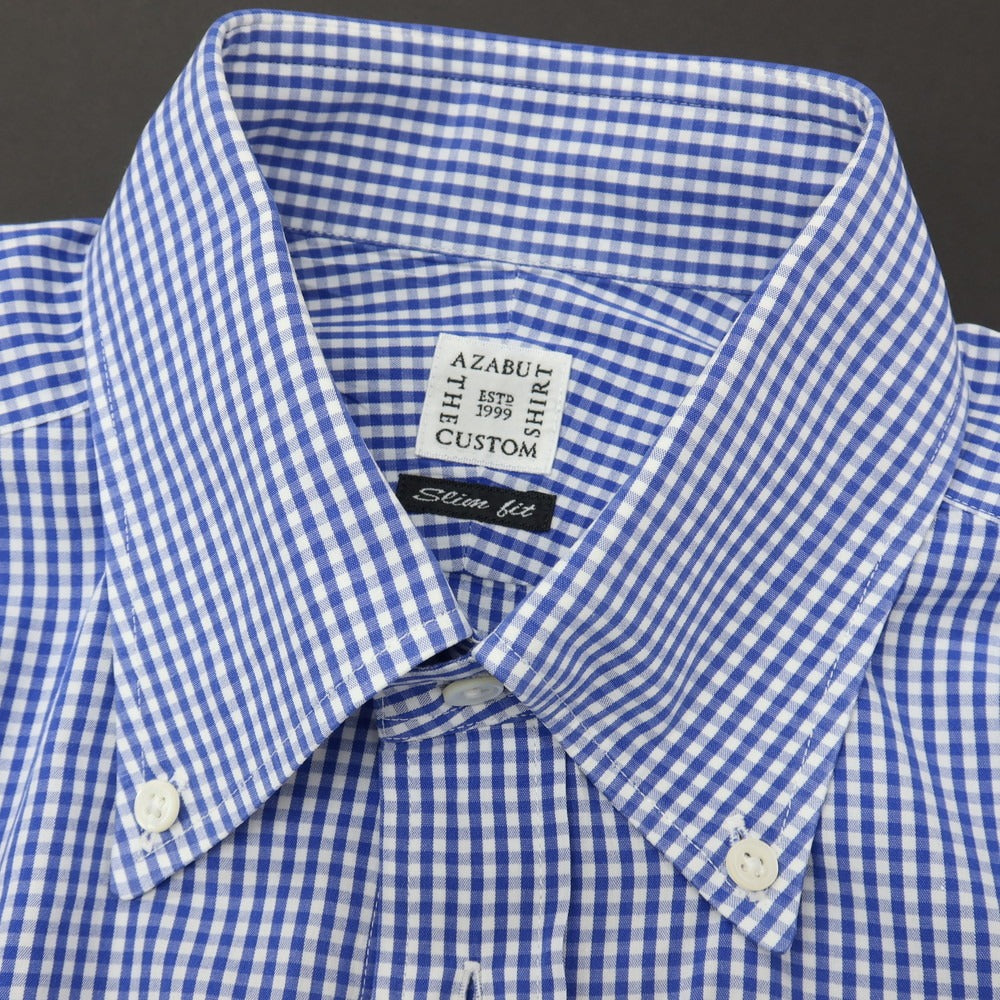 【中古】アザブテーラー azabu tailor コットン ギンガムチェック ボタンダウン ドレスシャツ ブルーxホワイト【サイズ40】【 状態ランクB 】【 メンズ 】