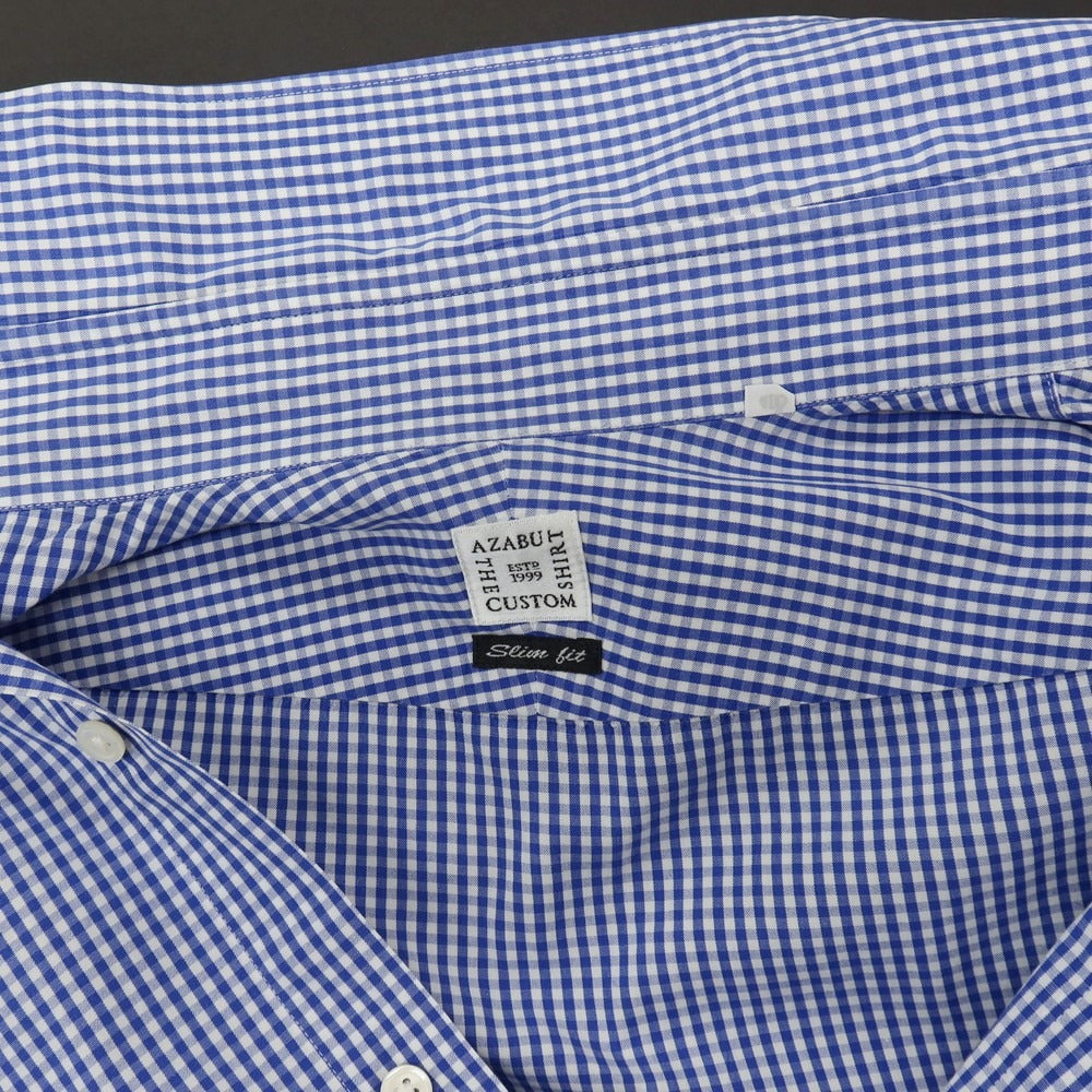 【中古】アザブテーラー azabu tailor コットン ギンガムチェック ボタンダウン ドレスシャツ ブルーxホワイト【サイズ40】【 状態ランクB 】【 メンズ 】