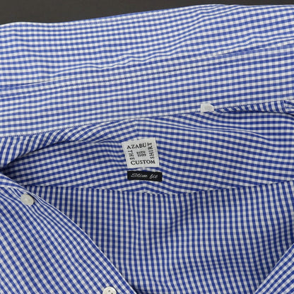 【中古】アザブテーラー azabu tailor コットン ギンガムチェック ボタンダウン ドレスシャツ ブルーxホワイト【サイズ40】【 状態ランクB 】【 メンズ 】