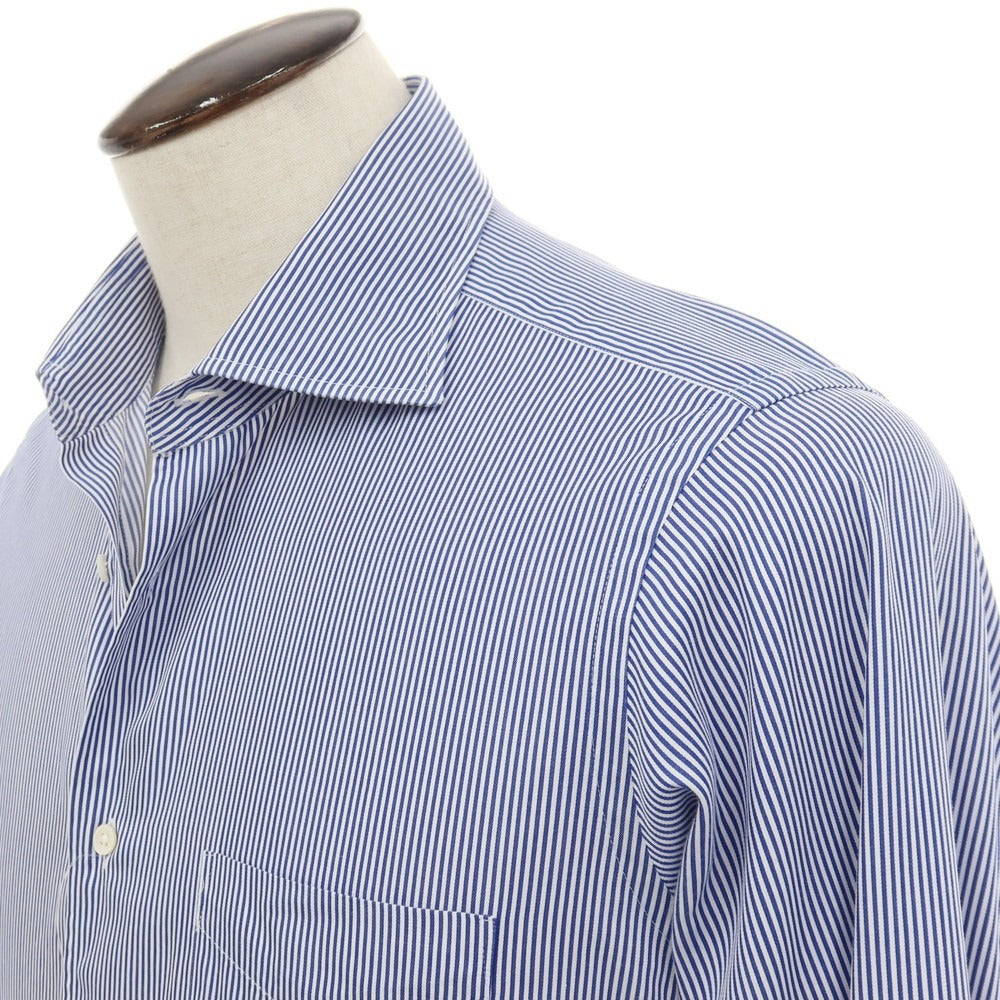 【中古】アザブテーラー azabu tailor コットン ストライプ セミワイドカラー ドレスシャツ ブルーxホワイト【サイズ41】【 状態ランクB 】【 メンズ 】