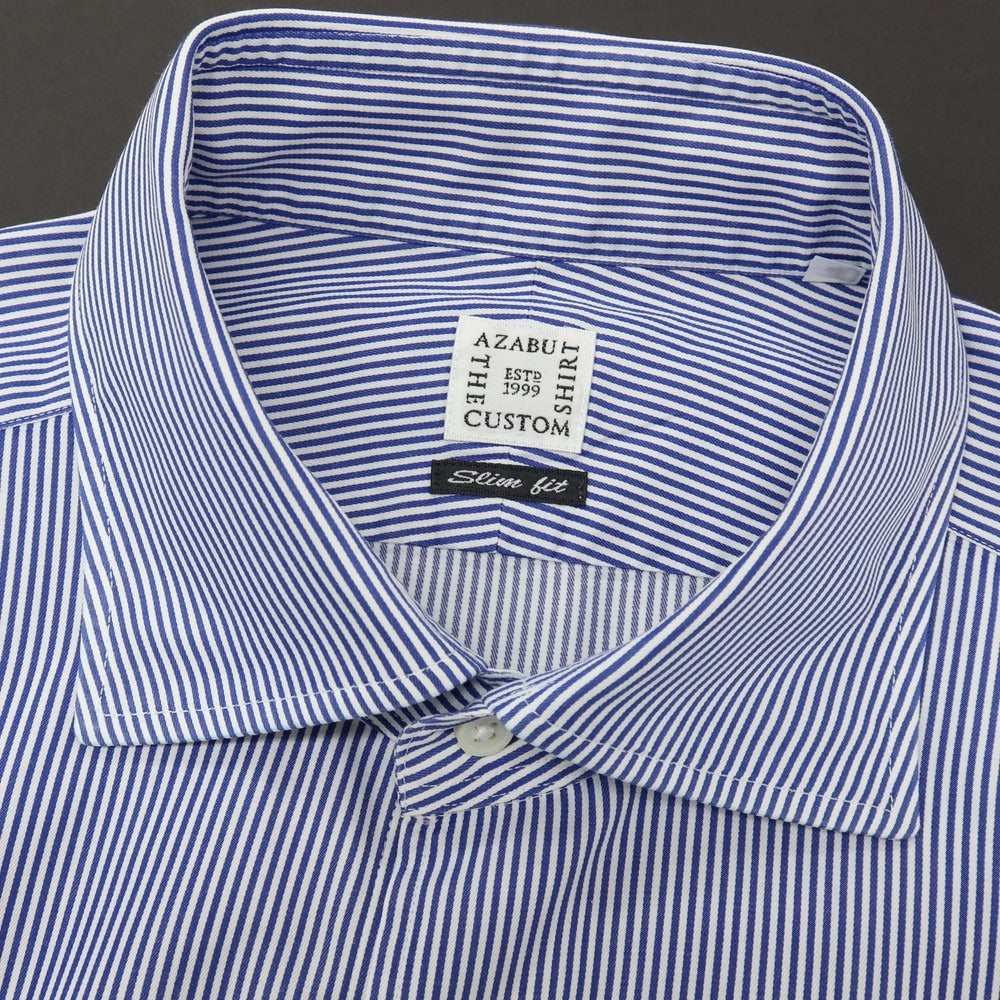 【中古】アザブテーラー azabu tailor コットン ストライプ セミワイドカラー ドレスシャツ ブルーxホワイト【サイズ41】【 状態ランクB 】【 メンズ 】