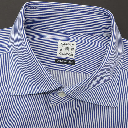 【中古】アザブテーラー azabu tailor コットン ストライプ セミワイドカラー ドレスシャツ ブルーxホワイト【サイズ41】【 状態ランクB 】【 メンズ 】