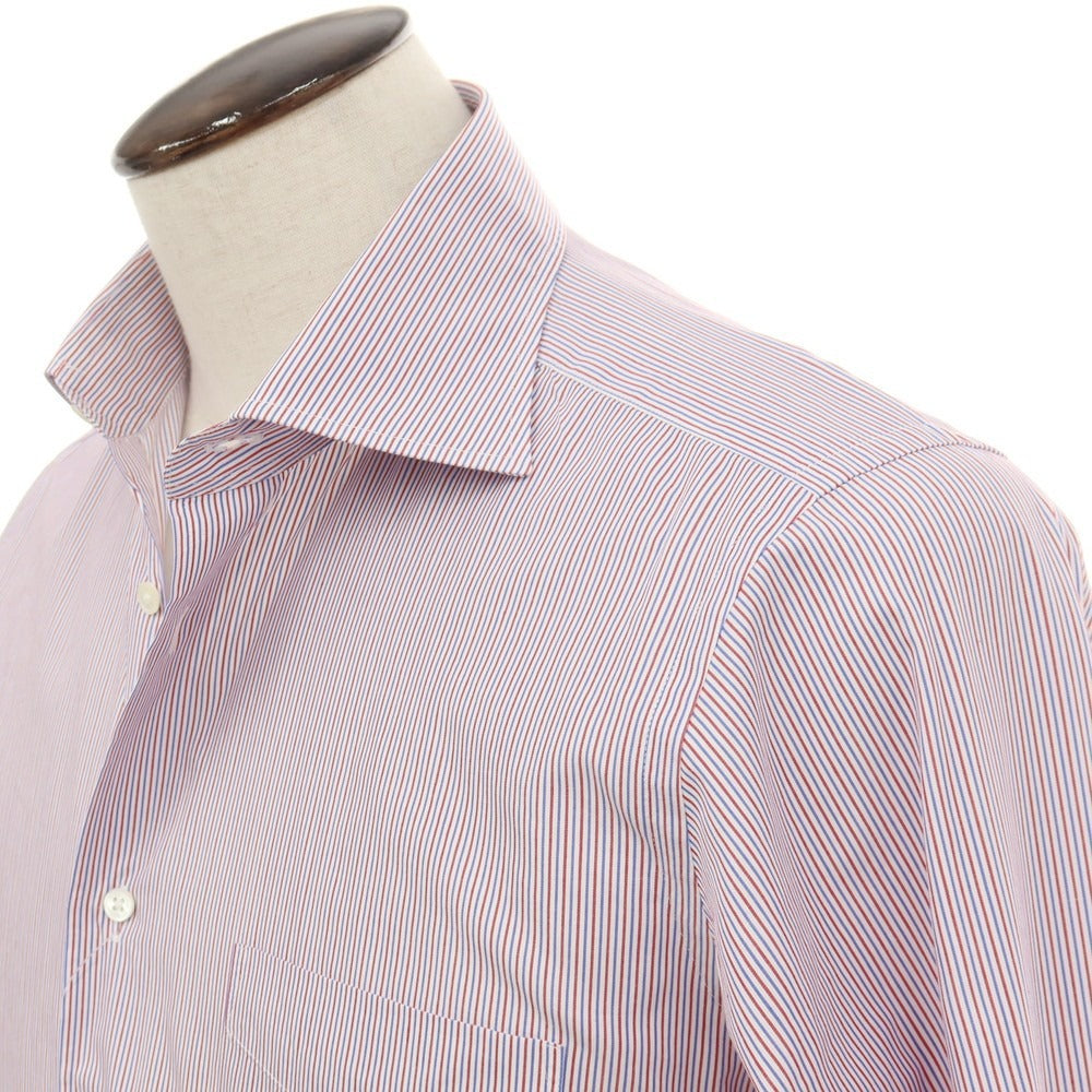 【中古】アザブテーラー azabu tailor コットン ストライプ セミワイドカラー ドレスシャツ レッドxブルー【サイズ41】【 状態ランクB 】【 メンズ 】