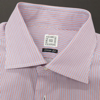【中古】アザブテーラー azabu tailor コットン ストライプ セミワイドカラー ドレスシャツ レッドxブルー【サイズ41】【 状態ランクB 】【 メンズ 】