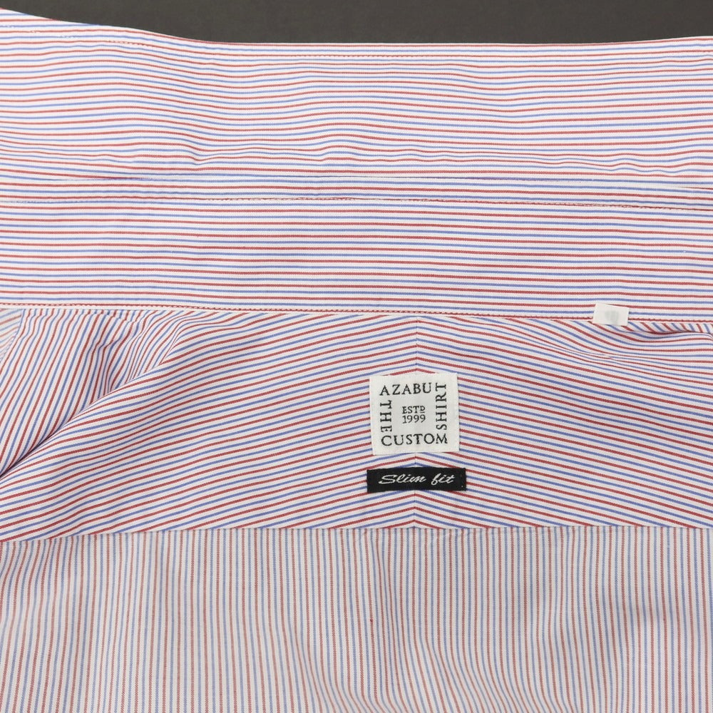 【中古】アザブテーラー azabu tailor コットン ストライプ セミワイドカラー ドレスシャツ レッドxブルー【サイズ41】【 状態ランクB 】【 メンズ 】