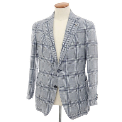 【中古】タリアトーレ TAGLIATORE Brilla per il gusto別注 リネンウール チェック 2B テーラードジャケット ネイビーxホワイト【サイズ46】【 状態ランクC 】【 メンズ 】