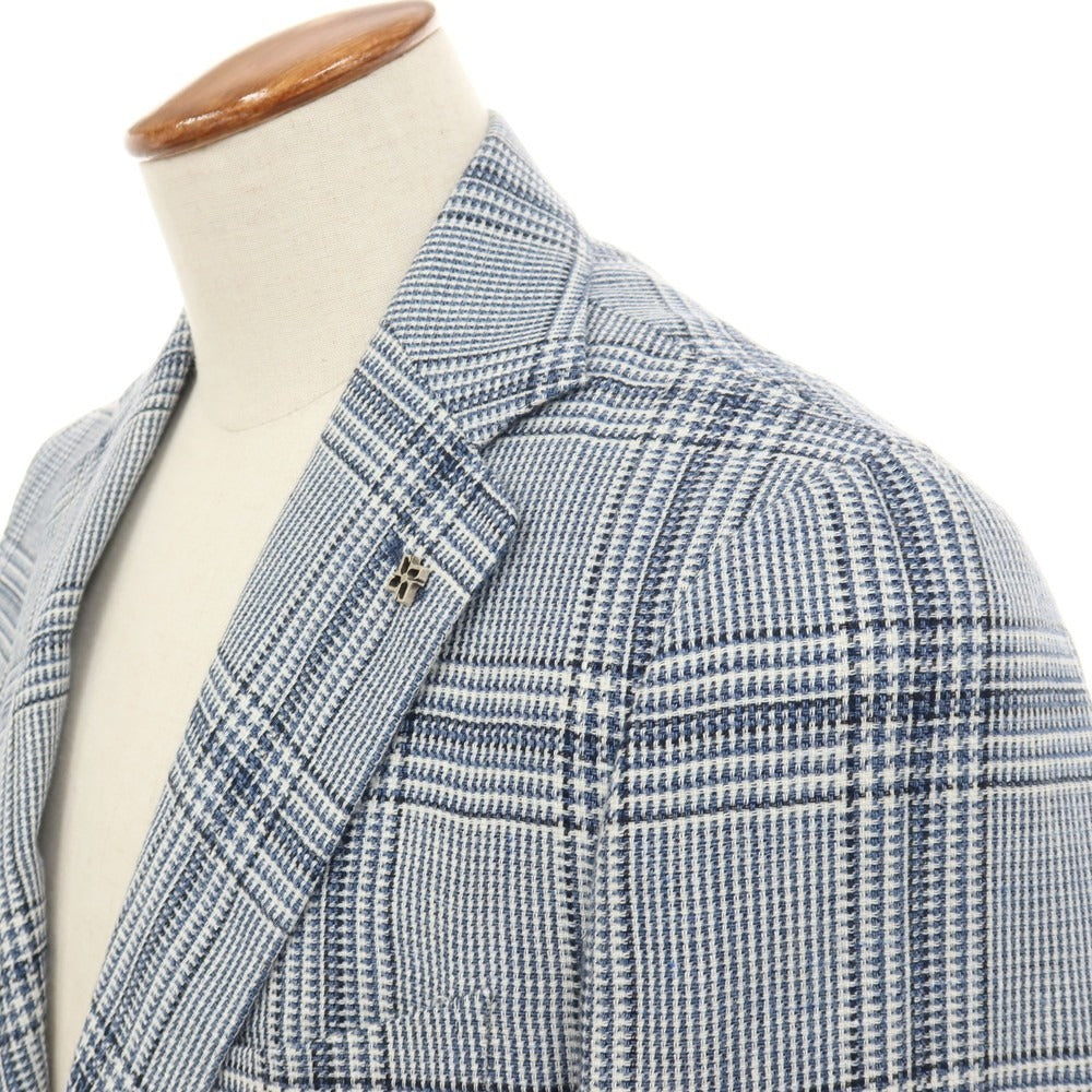 【中古】タリアトーレ TAGLIATORE Brilla per il gusto別注 リネンウール チェック 2B テーラードジャケット ネイビーxホワイト【サイズ46】【 状態ランクC 】【 メンズ 】
