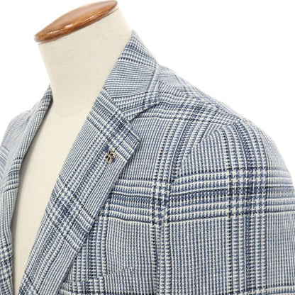 【中古】タリアトーレ TAGLIATORE Brilla per il gusto別注 リネンウール チェック 2B テーラードジャケット ネイビーxホワイト【サイズ46】【 状態ランクC 】【 メンズ 】