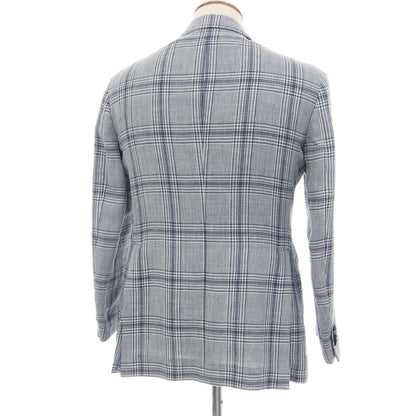 【中古】タリアトーレ TAGLIATORE Brilla per il gusto別注 リネンウール チェック 2B テーラードジャケット ネイビーxホワイト【サイズ46】【 状態ランクC 】【 メンズ 】
