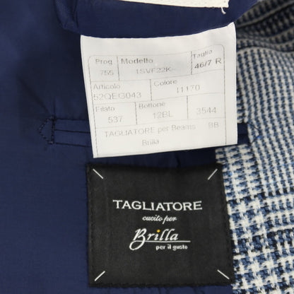 【中古】タリアトーレ TAGLIATORE Brilla per il gusto別注 リネンウール チェック 2B テーラードジャケット ネイビーxホワイト【サイズ46】【 状態ランクC 】【 メンズ 】