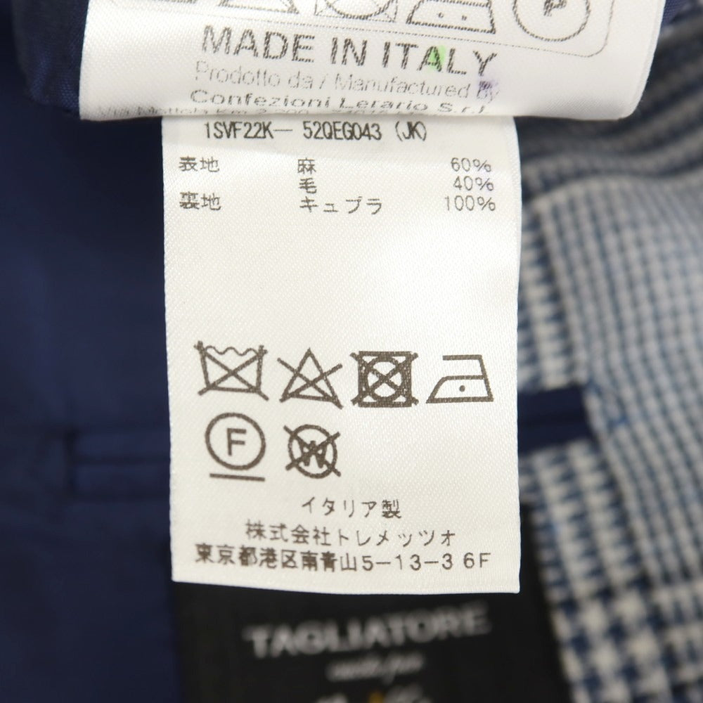 【中古】タリアトーレ TAGLIATORE Brilla per il gusto別注 リネンウール チェック 2B テーラードジャケット ネイビーxホワイト【サイズ46】【 状態ランクC 】【 メンズ 】
