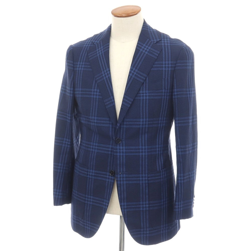 【中古】ビームスエフ BEAMS F ウール チェック 3B テーラードジャケット ネイビーxブルー【サイズ48】【 状態ランクB 】【 メンズ 】