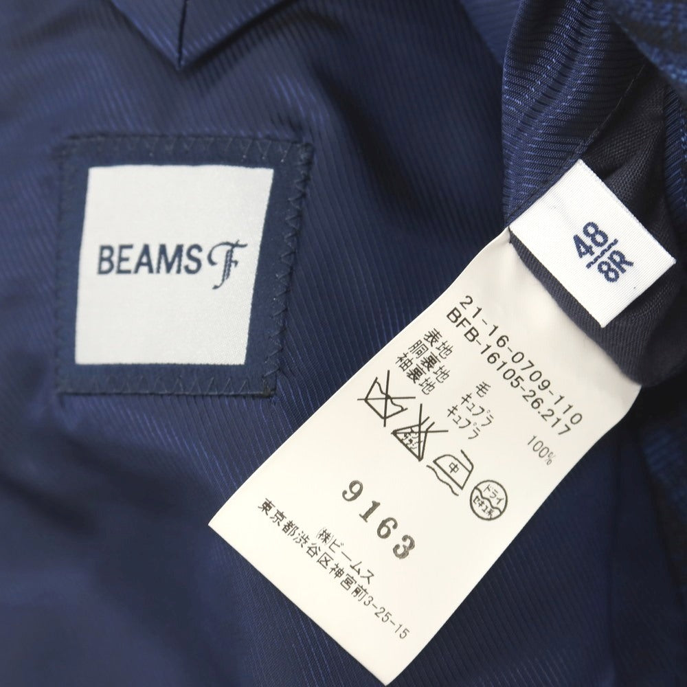 【中古】ビームスエフ BEAMS F ウール チェック 3B テーラードジャケット ネイビーxブルー【サイズ48】【 状態ランクB 】【 メンズ 】