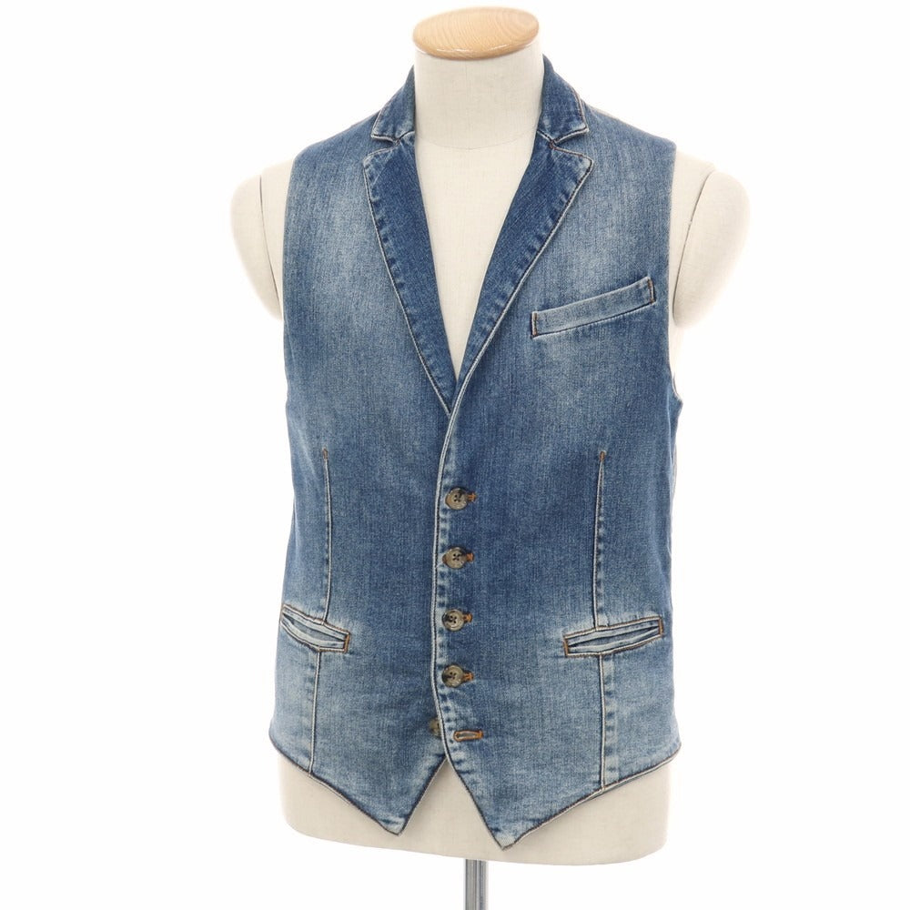 【中古】イレブンティ eleventy コットンポリウレタン デニム カジュアル系ジレ ベスト ブルー【サイズXS】【 状態ランクC 】【 メンズ 】