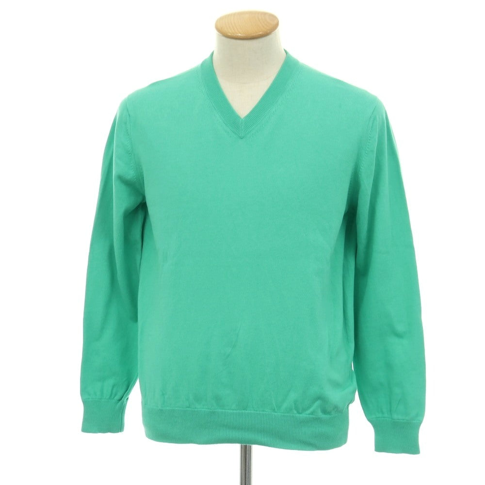 【中古】セッテフィーリ カシミア Settefili Cashmere コットン Vネック プルオーバーニット エメラルドグリーン【サイズ46】【 状態ランクB 】【 メンズ 】