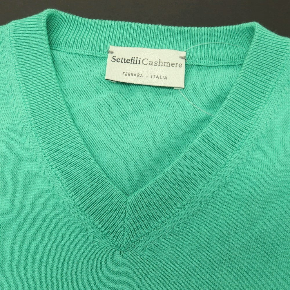 【中古】セッテフィーリ カシミア Settefili Cashmere コットン Vネック プルオーバーニット エメラルドグリーン【サイズ46】【 状態ランクB 】【 メンズ 】