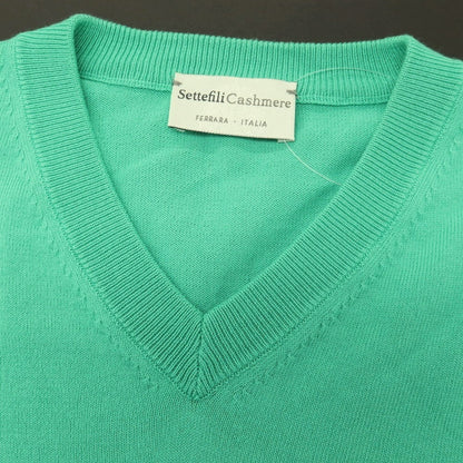 【中古】セッテフィーリ カシミア Settefili Cashmere コットン Vネック プルオーバーニット エメラルドグリーン【サイズ46】【 状態ランクB 】【 メンズ 】