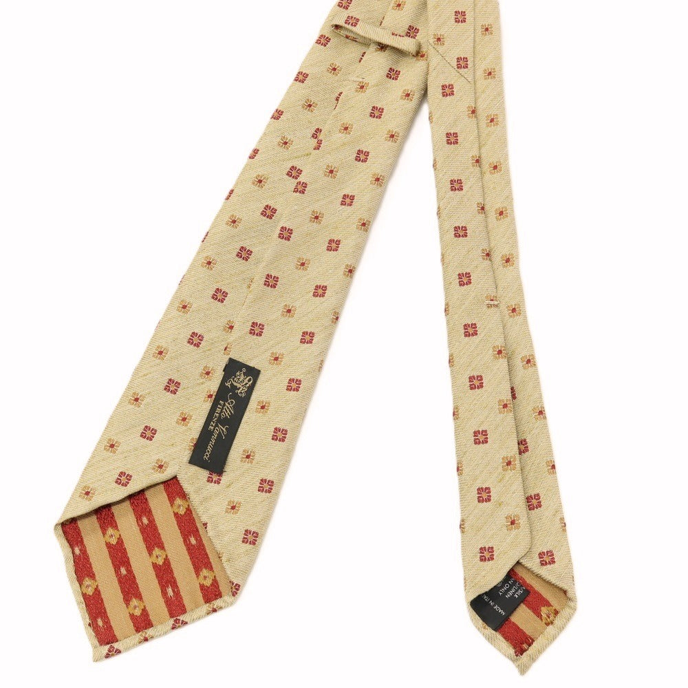 【新品】アットヴァンヌッチ Atto Vannucci シルクリネン 小紋柄ネクタイ ベージュxレッド【 状態ランクN 】【 メンズ 】
