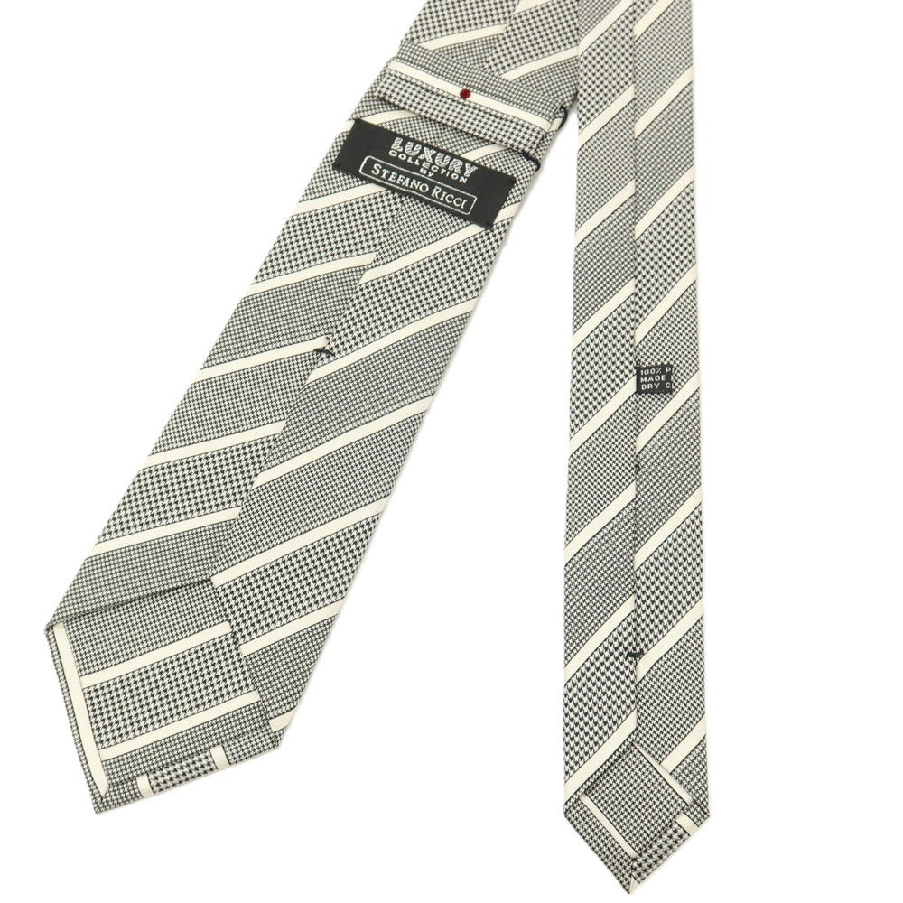 【新品】ステファノリッチ STEFANO RICCI LUXURY COLLECTION シルク ストライプ柄ネクタイ ブラックxホワイト【 状態ランクN 】【 メンズ 】